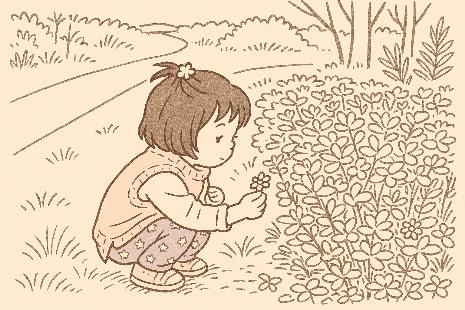 线稿与柔和上色的手绘插画示例